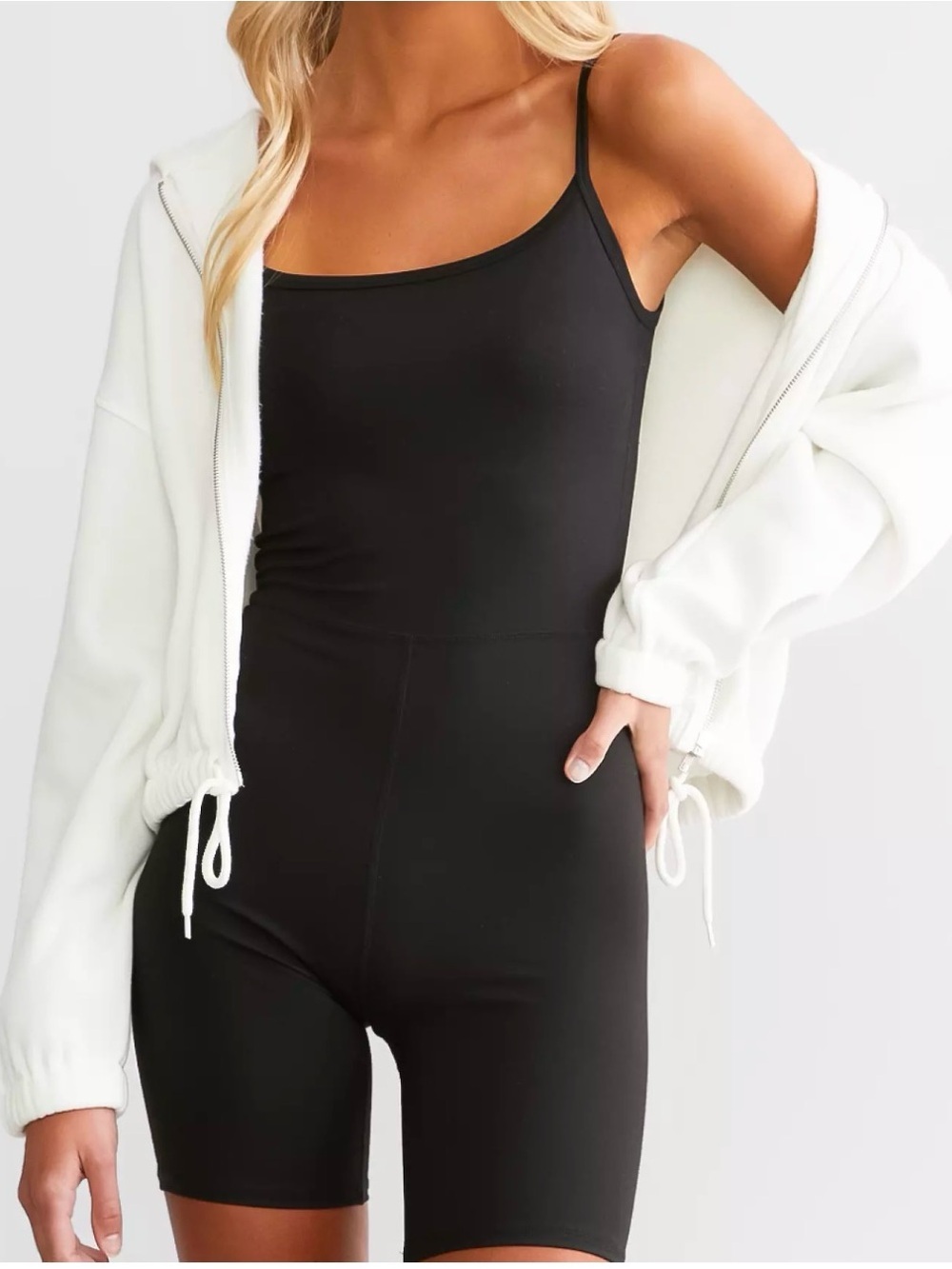 Z Supply Active All Day Romper Black Athletic Bike Short One Piece Large